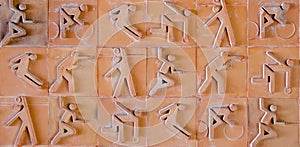 Sport pictogram. Sport icon set on earthenware brick