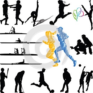 Sport players from diferent sports silhouette vector