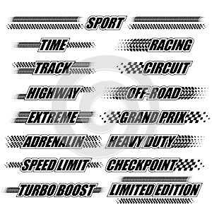 Sport race track checkered tire words