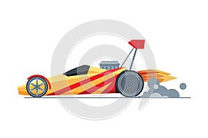 Sport Racing Car, Side View, Fast Motor Racing Bolid Vector Illustration on White Background