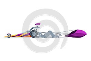 Sport Racing Car, Side View, Fast Motor Racing Bolid Vector Illustration on White Background