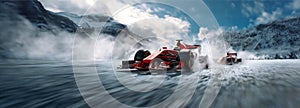 Sport racing cars. Formula One race on snow.