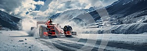 Sport racing cars. Formula One race on snow.