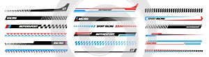 Sport racing stripes. Turbo power, speed and drift vinyl decal for car bike and truck. Vector race car stickers isolated
