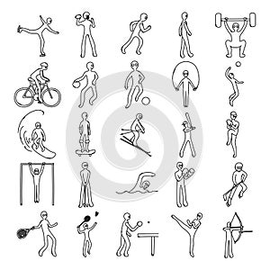 Sport Related Doodle vector icon set. Drawing sketch illustration hand drawn line eps10