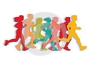 Sport running people cutout flat silhouette.