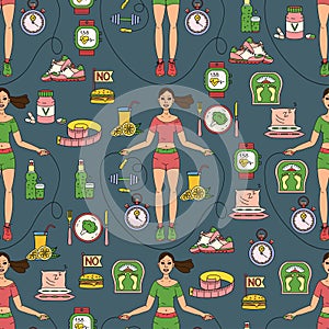 Sport seamless pattern. Weight Loss, Diet template.