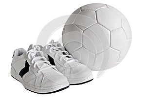 Sport shoes and ball