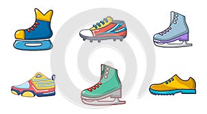 Sport shoes icon set, cartoon style