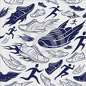 Sport Shoes, Running Man Background, Seamles Pattern, Sport Icon