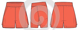 Sport Shorts technical fashion illustration. Short Pants fashion flat technical drawing template, elastic waist