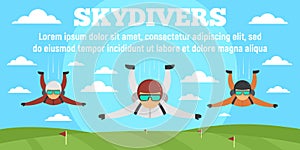 Sport skydivers concept banner, flat style