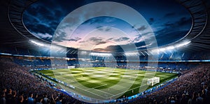 sport soccer light goal football arena stadium game world green. Generative AI.