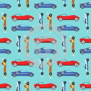 Sport speed automobile offroad rally car colorful fast motor racing auto driver transport motorsport seamless pattern