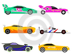 Sport speed automobile and offroad rally car colorful fast motor racing auto driver transport motorsport vector