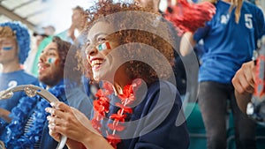 Sport Stadium Soccer Match: Portrait of Beautiful Bi Racial Fan Girl with Italian Flag Painted Face