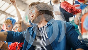 Sport Stadium Soccer Match: Portrait of Beautiful Bi Racial Fan Girl with Italian Flag Painted Face