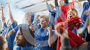 Sport Stadium Soccer Match: Portrait of Excited Caucasian Couple Cheering Team to Win, Use