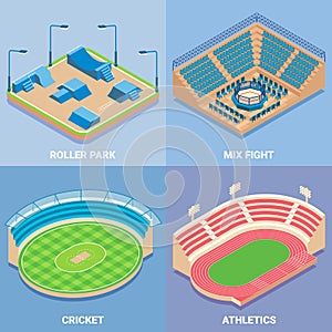 Sport stadium vector flat isometric icon set