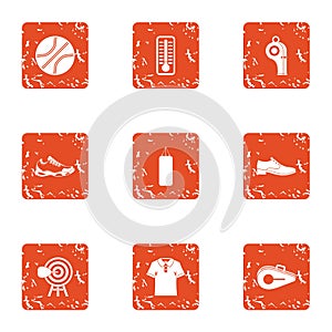 Sport standard icons set, grunge style