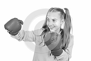 sport success. active and healthy childhood. knockout concept. she will fight.