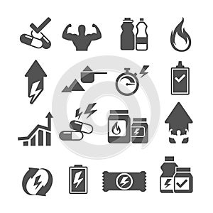 Sport supplements effects vector icons