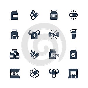 Sport supplements icon set