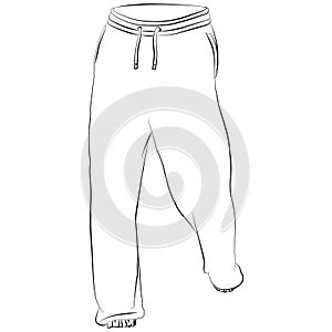 Sport sweatpants, wide jogging pants contour lines drawn, sketch drawing