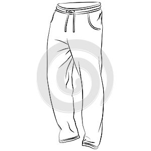 Sport sweatpants, wide jogging pants contour lines drawn, sketch drawing