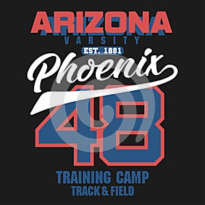 Sport t-shirt graphics. Arizona Phoenix athletic apparel design. Vector
