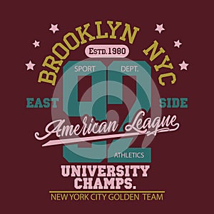 Sport t-shirt graphics. New York Brooklyn athletic apparel design. Vector