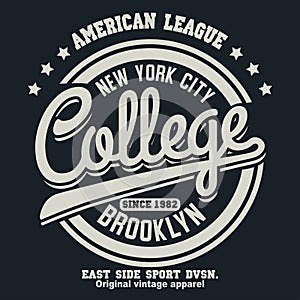 Sport t-shirt graphics. New York Brooklyn athletic apparel design. Vector