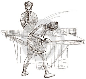 Sport, Table tennis, Ping-Pong. An hand drawn, line art, picture