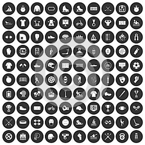 100 sport team icons set black circle