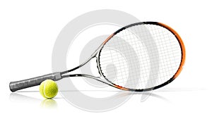 Sport. Tennis racket and ball. Isolated on the white background