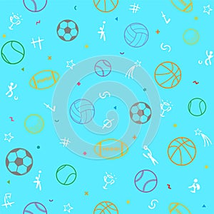 Sport theme seamless pattern background; football; baseball; vol
