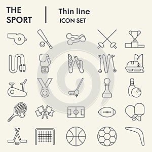 Sport thin line icon set. Fitness symbols collection or sketches. Health care signs for web and mobile concept, linear