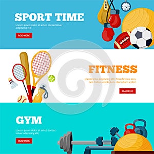 Sport time flat web banners vector templates set