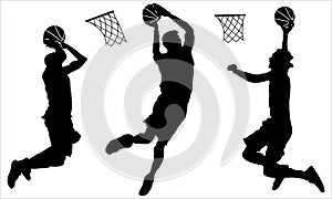 Sport training silhouettes and basketball vector set of players