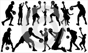 Sport training silhouettes and basketball vector set of players