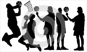 Sport training silhouettes and basketball vector set of players