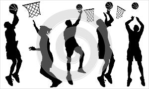 Sport training silhouettes and basketball vector set of players