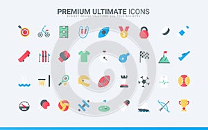 Sport training, workout trendy flat icons set, medical mobile app to control health