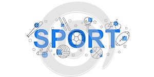 Sport vector banner. Word with line icon.