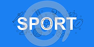 Sport vector banner. Word with line icon. Vector background