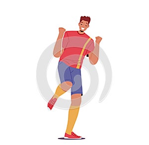 Sport Victory Concept. Happy Man Soccer Player Celebrate Win After Goal Saying Yes and Show Winner Gesture, Illustration