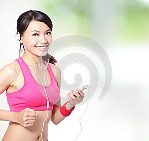 Sport woman listen music