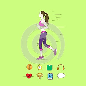 Sport woman run with fitness tracker on wrist girl