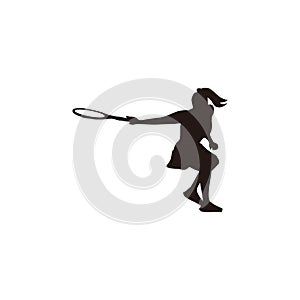 sport woman swing his tennis racket horizontally to reach the ball silhouette - tennis athlete forehand swing cartoon silhouette