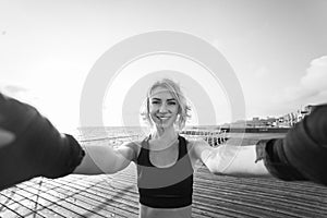 Sport woman training on beach